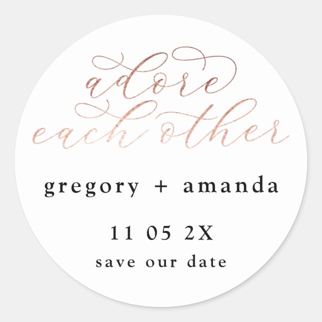 White Rose Gold Foil Elegant Calligraphy Lettering Classic Round Sticker (Front)