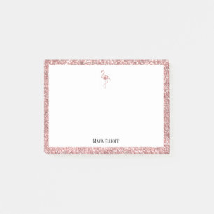 White & Rose Gold Glitter Flamingo, Border w/ Name Post-it Notes
