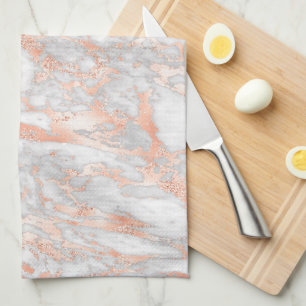 White & Rose Gold Marble 2 Kitchen Towel