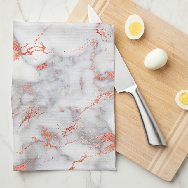 White & Rose Gold Marble 7 Kitchen Towel (Quarter Fold)