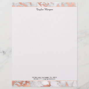 White & Rose Gold Marble Border, Black Name/Info Letterhead