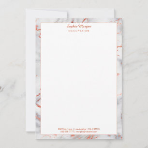 White & Rose Gold Marble Border, Name Info Card