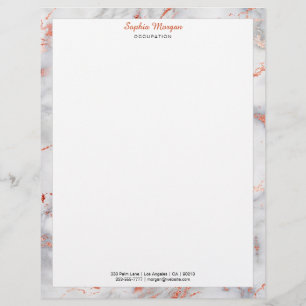 White & Rose Gold Marble Border, Name Info Letterh Letterhead
