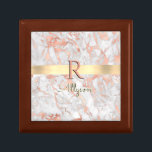 White & Rose Gold Marble, Gold Bar Name & Monogram Gift Box<br><div class="desc">Personalize your name in pale yellow script and peach monogram on Gold Bar on White and Rose Gold Marble. Click “Edit Using Design Tool” to change colours and type styles.</div>