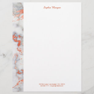 White & Rose Gold Marble, Name & Contact Info Letterhead