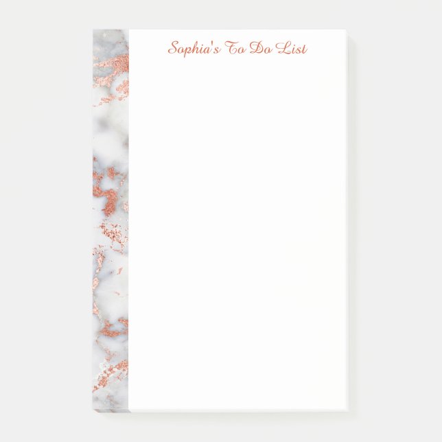 White & Rose Gold Marble, Name or Title Post-it Notes (Front)