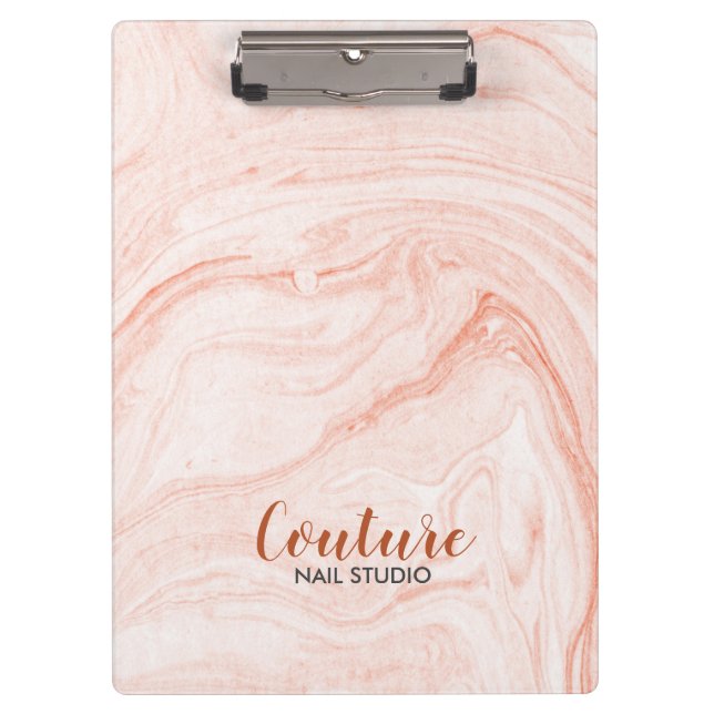 White & Rose-gold Marbling Swirls Clipboard (Front)