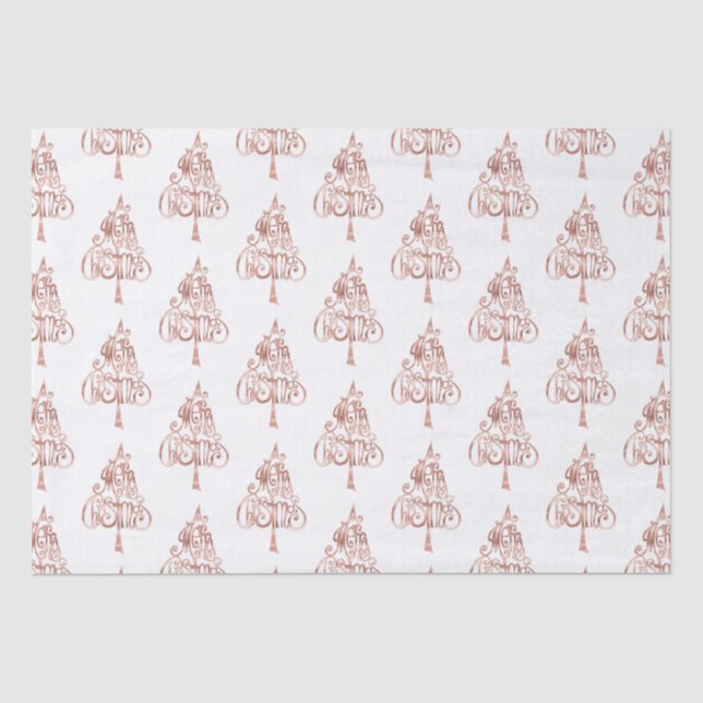 White Rose Gold Merry Christmas Tree Tissue Paper (Front)