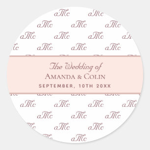 White rose gold monogram couple initials wedding classic round sticker