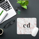 White rose gold monogram initials marble mouse pad<br><div class="desc">A glamourous white and rose gold,  pink faux marble stone print as background. Black text. Personalize and add your monogram initials and name.</div>
