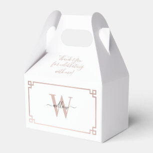 White & Rose Gold Pink Greek Key Monogrammed Favor Box