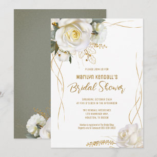 White Rose Gold Romantic Floral Invitation