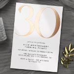 White & Rose Gold | Simple Airy 30th Birthday<br><div class="desc">Modern-style 30th birthday invitations with a large heading "30" in real metallic foil. Your event details are printed below in matte black font. Rose gold accents on a crisp white background. (Background colours can be changed by using the design tool. You may also change the type of metallic foil.)</div>