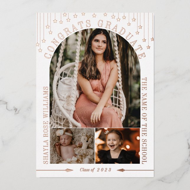 White & Rose Gold Stars Arch Photo Graduation (Front)