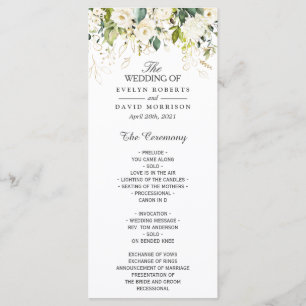 White Rose Greenery Floral Wedding Program