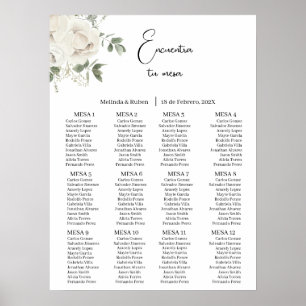 White Rose Greenery wedding seating chart