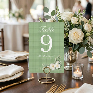 White Rose Greenery Wedding Table Number