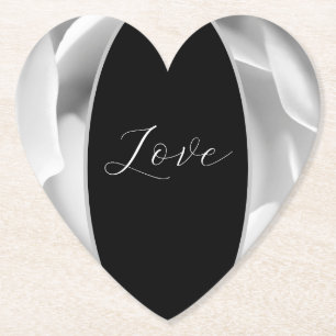 White Rose Heart Elegant Floral Design Paper Coaster