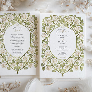 White Rose & Heart Vine Wedding Invitation
