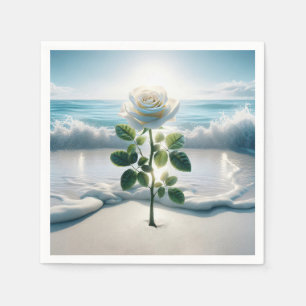 White Rose In Beach Sand Napkin