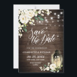 White Rose Lantern Rustic Wood Wedding Save The Date<br><div class="desc">For further customization,  please click the "customize further" link and use our design tool to modify this template. 
If you need help or matching items,  please contact me.</div>