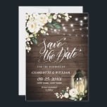 White Rose Lantern Rustic Wood Wedding Save The Date<br><div class="desc">For further customization,  please click the "customize further" link and use our design tool to modify this template. 
If you need help or matching items,  please contact me.</div>