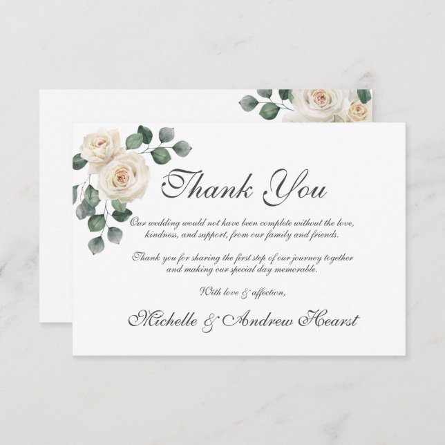 White Rose Lovely Wedding Flat Thank You Card (Front/Back)
