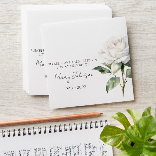 White Rose Memorial Funeral Seed Envelope (Stacked)