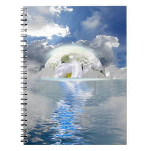 White Rose Moon Floating Through Ocean Fantasy Notebook