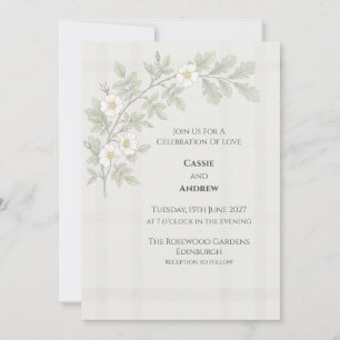 White Rose Oak Leaf Tartan Wedding Invitation
