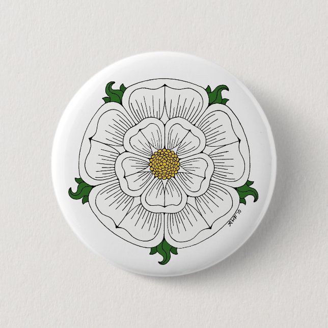 White Rose of York 2 Inch Round Button (Front)