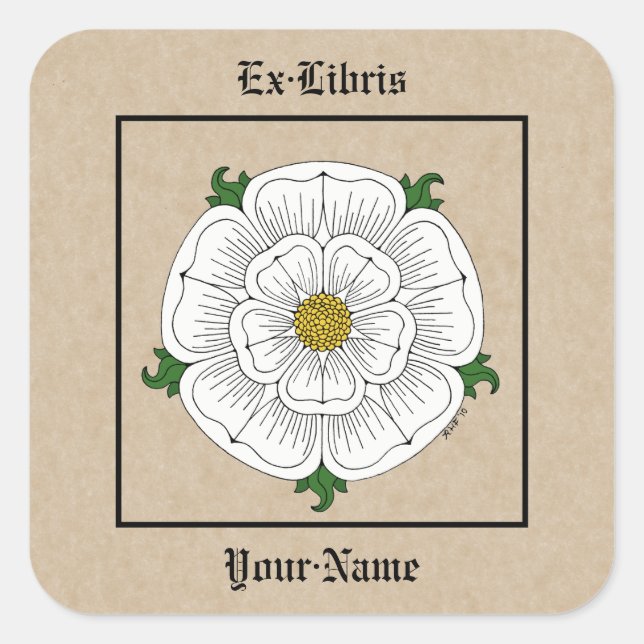 White Rose of York Bookplate Square Sticker (Front)