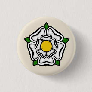 White Rose of York, England Emblem of Royalty 1 Inch Round Button