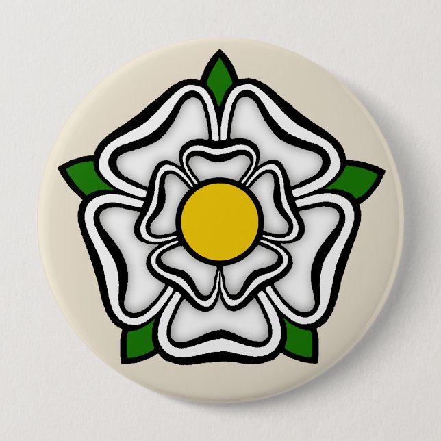 White Rose of York, England Emblem of Royalty 4 Inch Round Button (Front)