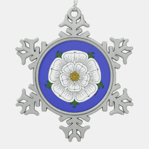 White Rose of York Snowflake Pewter Christmas Ornament