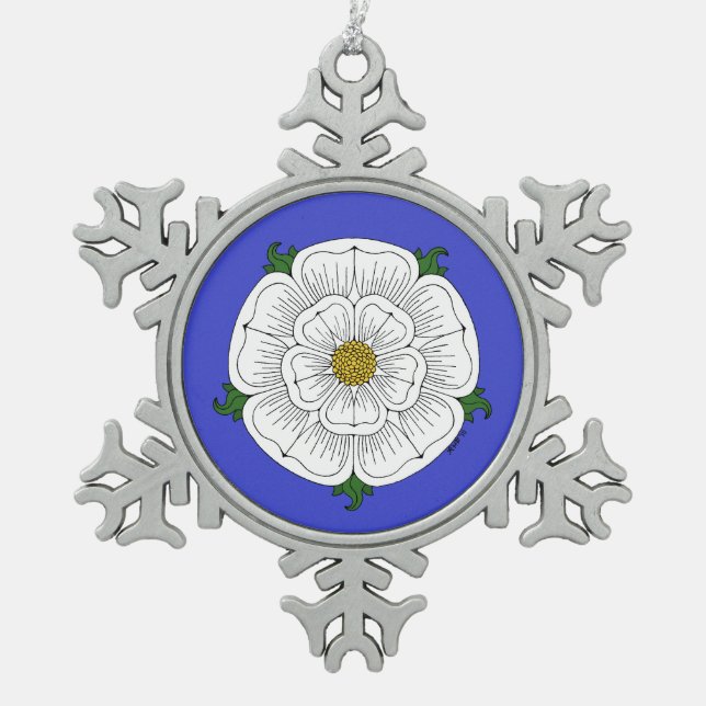 White Rose of York Snowflake Pewter Christmas Ornament (Front)
