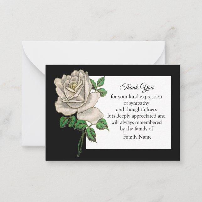 White Rose On After Funeral Thank You Cards (Front)