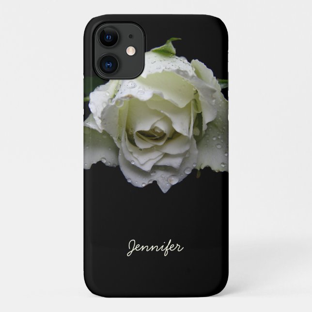 White Rose on Black Case-Mate iPhone Case (Back)
