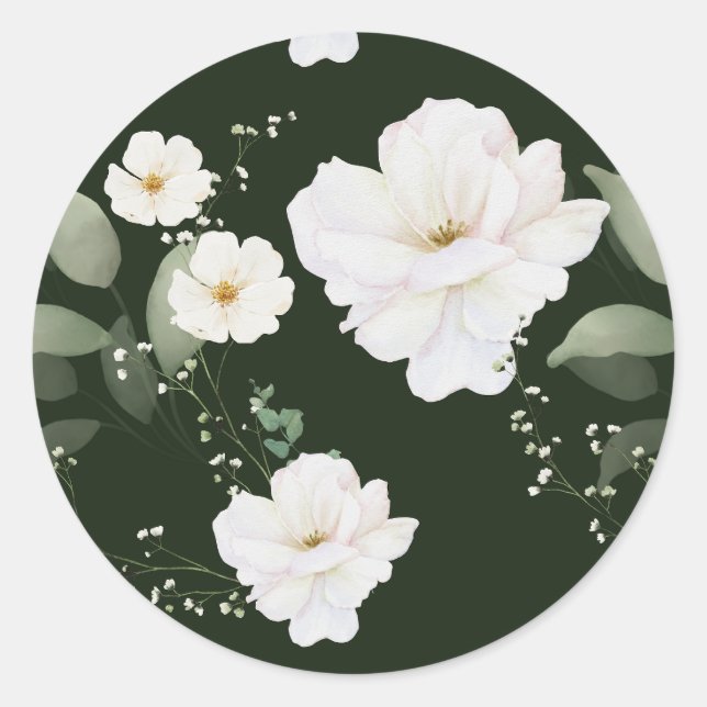 White Rose on Black Floral Sticker Envelope Seals (Front)