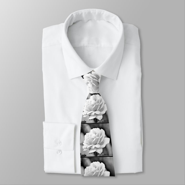White Rose on Black Neck Tie (Tied)