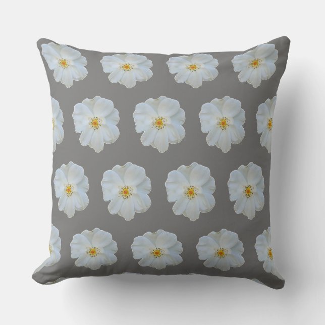 White rose on grey background.  throw pillow (Front)