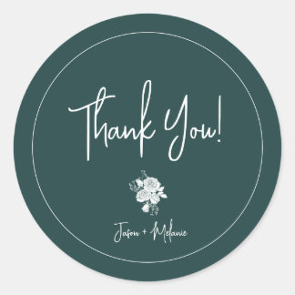 White Rose on Hunter Green Thank You Sticker