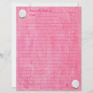 White Rose on Lined Pink Stationery