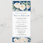 White Rose on Navy Blue Wedding Program<br><div class="desc">Elegant white rose floral design. The roses are nestled in sage green leaves. The navy blue background shows them off to perfection. The rose floral design creates both a top and bottom border on the front and back. There is a lot of room for you to add your own wedding...</div>