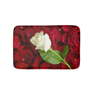 White Rose On Red Petals Bath Mat