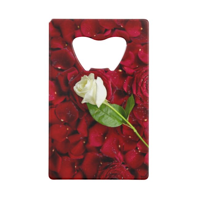 White Rose On Red Petals Wallet Bottle Opener (Front)