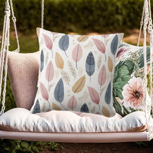 White Rose Orange Blue Boho Leaves Throw Pillow