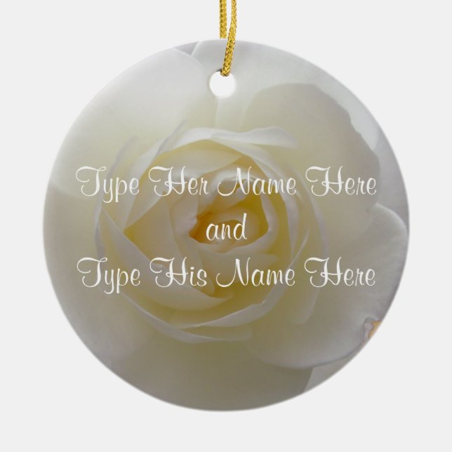 White Rose Ornament Personalized Rose Decorations (Front)