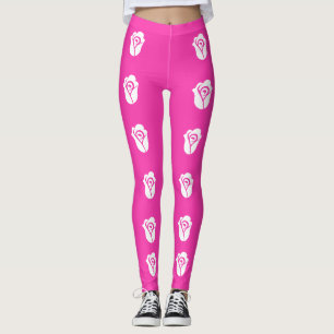 White Rose over Pink Pattern Leggings