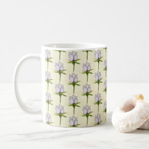 white rose pattern coffee mug